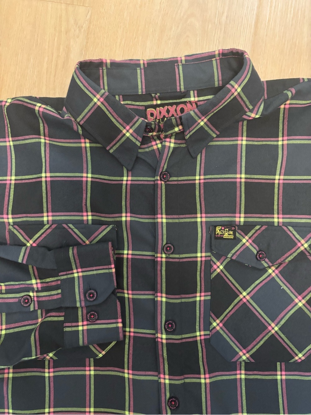 DIXXON Men's Gray/pink/green Plaid Button Down Flannel